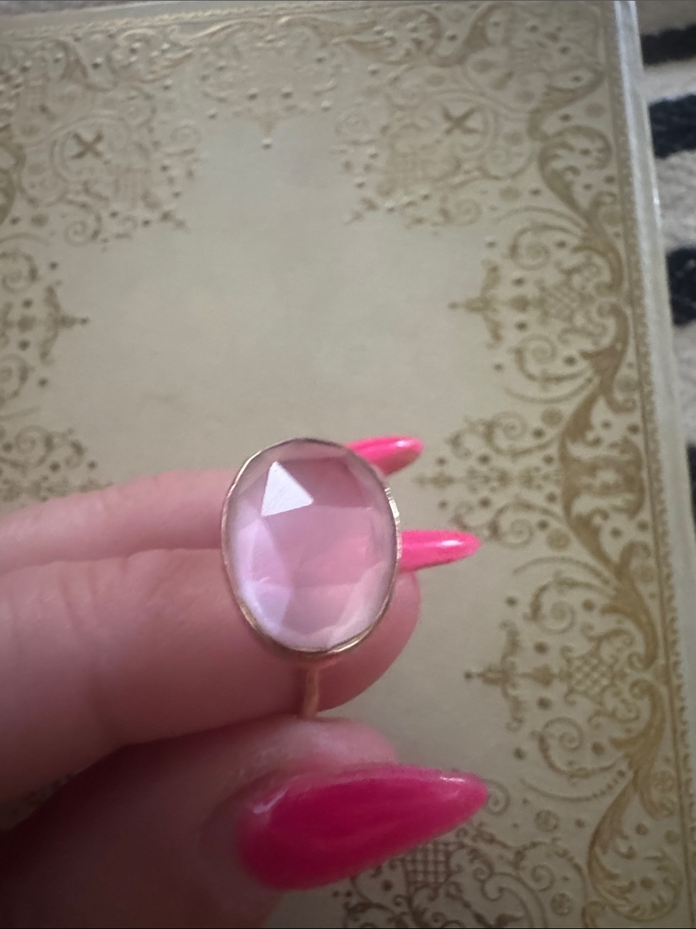 Gold Ring with Pink Faceted Stone - Women Jewelry